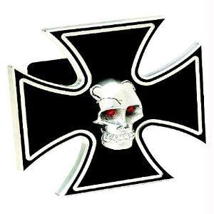 Iron Cross - Black w- Chromed Skull - 2 Inch Billet Hitch Cover