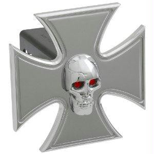 Iron Cross - Polished w- Chromed Skull - 2 Inch Billet Hitch Cover