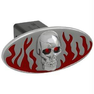 Flames w- Chromed Skull - Red - Oval - 2 Inch Billet Hitch Cover