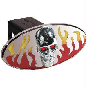 Flames w- Chromed Skull - Red & Yellow - Oval - 2 Inch Billet Hitch Cover