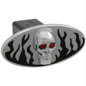 Flames w- Chromed Skull - Black - Oval - 2 Inch Billet Hitch Cover