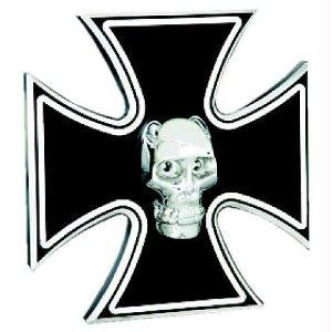 Iron Cross - Black w- Chromed Skull - LED Lights - 2 Inch Billet Hitch Cover