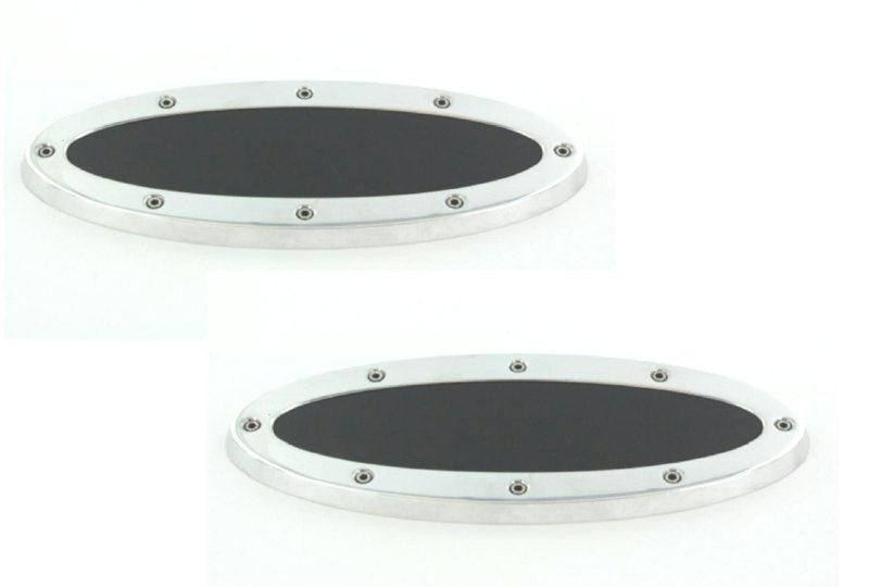 All Sales Grille - Tailgate Emblem Oval Race Style Polished With Black Insert 9 Front 9 Rear Length