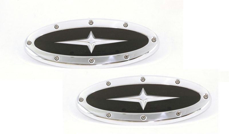 All Sales Grille - Tailgate Emblem Oval Race Style Polished With Black And Cross Insert 9 Front 9 Rear Length