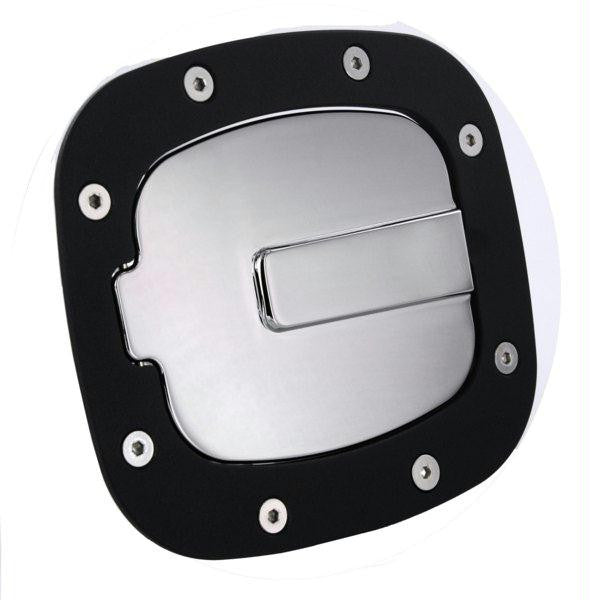 All Sales Race Style Billet Fuel Dr  7 1-2 X 6 5-8 Ring  5 3-8 X 41-2 Door -Flat black Ring and Chrome Door