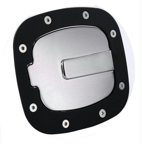 All Sales Race Style Billet Fuel Dr  7 1-2 X 6 5-8 Ring  5 3-8 X 41-2 Door -Flat black Ring and Chrome Door