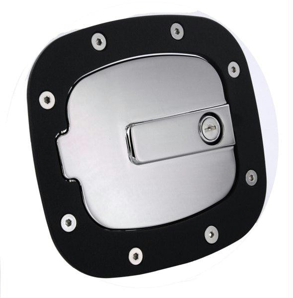 All Sales Race Style Billet Fuel Dr  7 1-2 X 6 5-8 Ring  5 3-8 X 41-2 Door -Flat Black Ring and Chrome Locking