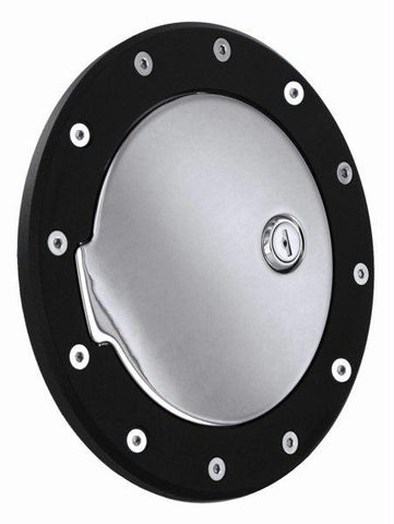 All Sales Race Style Billet Fuel Dr  7 1-8 Ring O.D.  5 1-8 Door O.D.-Flat Black Ring and Chrome Locking Door