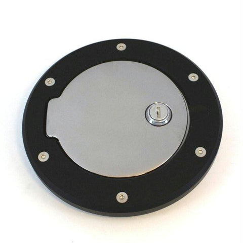 All Sales Race Style Billet Fuel Dr  6 3-4 Ring O.D.  5 1-8 Door O.D.-Flat Black Ring and Chrome Locking Door