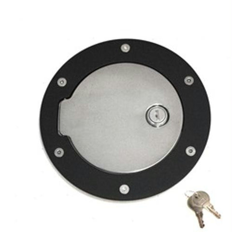 All Sales Race Style Billet Fuel Dr 6 1-2 Ring O.D.  4 1-2 Door O.D.-Gloss Black Ring and Chrome Locking Door