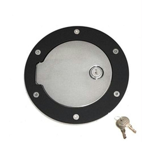 All Sales Race Style Billet Fuel Dr 6 1-2 Ring O.D.  4 1-2 Door O.D.-Flat Black Ring and Chrome Locking Door