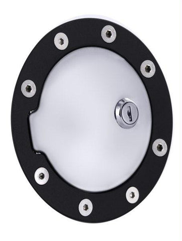 All Sales Race Style Billet Fuel Dr 5 3-4 Ring O.D.  4 1-8 Door O.D.-Gloss Black Ring and Chrome Locking Door