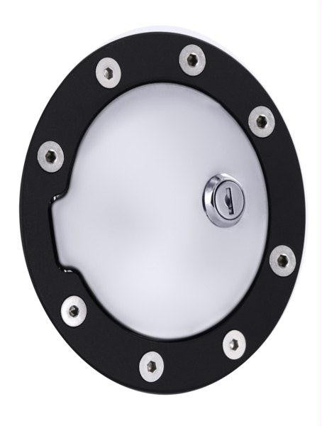 All Sales Race Style Billet Fuel Dr 5 3-4 Ring O.D.  4 1-8 Door O.D.-Flat Black Ring and Chrome Locking Door