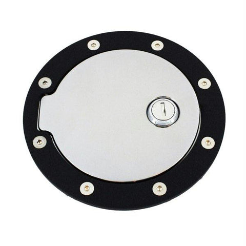 All Sales Race Style Billet Fuel Dr  5 1-2 Ring O.D. 4 1-8 Door O.S-Gloss Black Ring and Chrome Locking Door