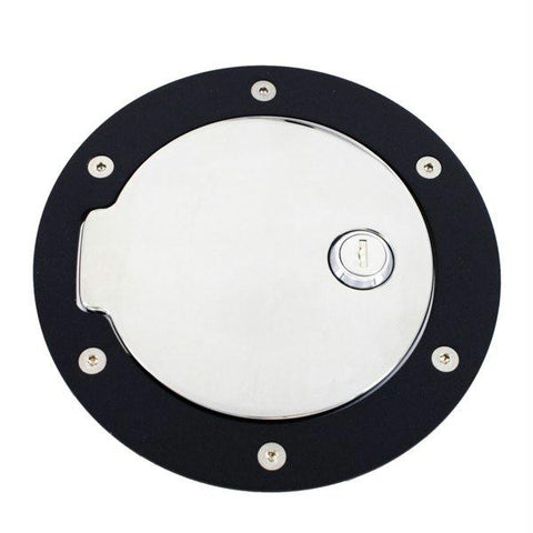 All Sales Race Style Billet Fuel Dr  6 1-4 Ring O.D. 4 1-2 Door O.D. -Gloss Black Ring and Chrome Locking Door