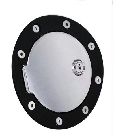 All Sales Race Style Billet Fuel Dr  6 5-8 Ring O.D.  4 1-2 Door O.D.-Gloss Black Ring and Chrome Locking Door