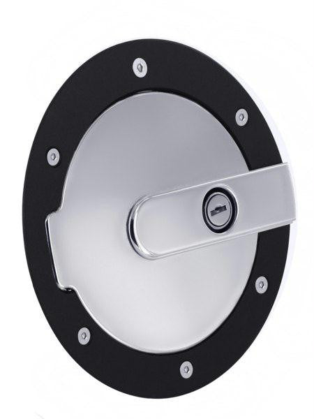 All Sales Race Style Billet Fuel Dr  7 Ring O.D.  5 1-8 Door O.D.-Flat Black Ring and Chrome Locking Door