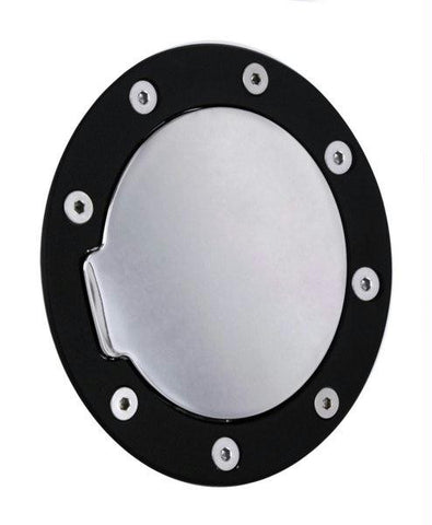 All Sales Race Style Billet Fuel Dr  6 1-4 O.D. 4 1-2 O.D. -Gloss Black Ring and Chrome Door