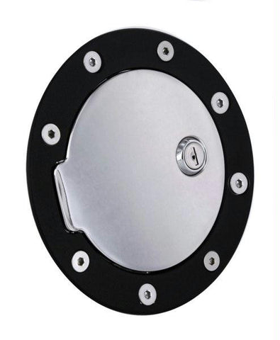 All Sales Race Style Billet Fuel Dr  6 1-4 O.D. 4 1-2 O.D. -Gloss Black Ring and Chrome Locking Door