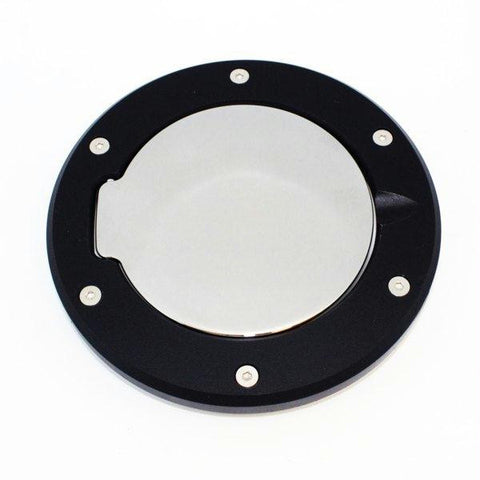 All Sales Race Style Billet Fuel Dr 6 3-8  Ring O.D. 5 1-8 Door O.D.-Gloss Black Ring and Chrome Door