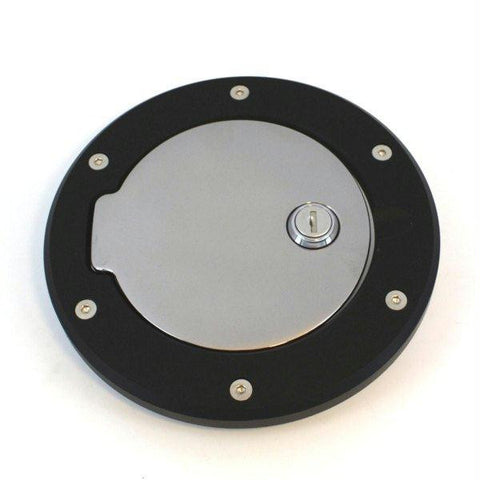 All Sales Race Style Billet Fuel Dr 6 3-8  Ring O.D. 5 1-8 Door O.D.-Flat Black Ring and Chrome Locking Door