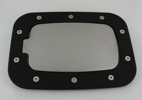 All Sales Race Style Billet Fuel Dr  10 3-8 X 7 5-8 Ring  8 X 4 5-8 Door -Flat black Ring and Chrome Door