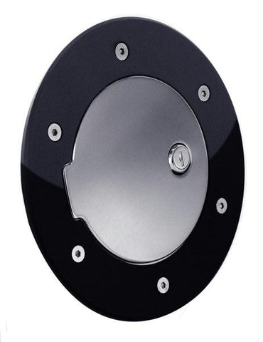 All Sales Race Style Billet Fuel Dr  8 1-4 Ring O.D.  5 1-8 Door O.D. -Gloss Black Ring and Chrome Locking Doo
